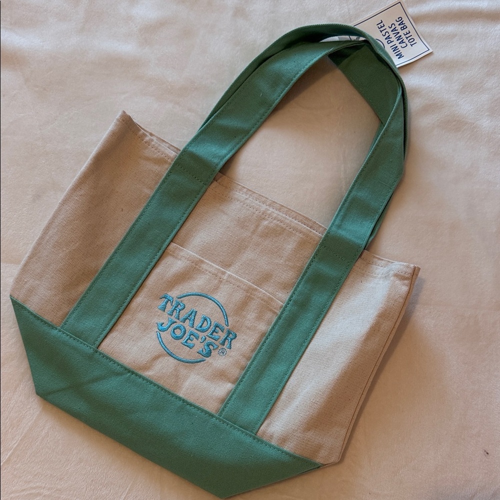 Trader Joe’s Mini Canvas Tote Green NWT Viral Pastel Bag